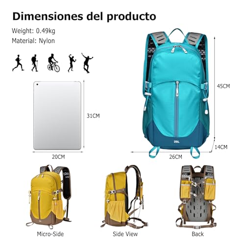 25L Hiking Backpack with Hydration Compartment Water Resistant Outdoor Daypack with Rain Cover Breathable Back System for Outdoor Travel Camping Daily Use Blue - color: Blue