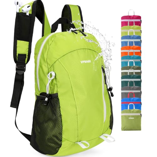 VPBAGE 15L Water-resistant Hiking Daypack, Small Backpack Travel Outdoor, Lightweight Day Pack with Tool Loops - color: Fluorescent Green