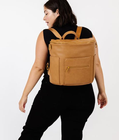 FAWN DESIGN The Original Diaper Bag, Faux Leather Diaper Bag Backpack, Vegan Leather, Large Capacity Baby Bag for Mom - color: Tan