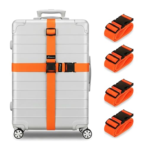Luggage Straps for Suitcases, Adjustable Travel Suitcase Belts with Buckle Closure, Designed for Carry-On and Checked Luggage, Reusable Travel Accessory, Orange - Pack of 4 - color: Orange, size: Pack of 4