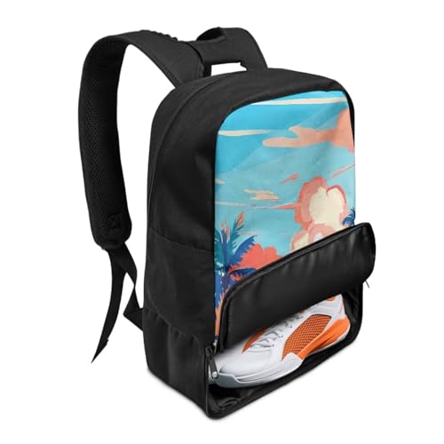 18.5in Basketball Backpack Basketball Bag with Shoe Compartment & Ball Holder, Waterproof Bag for Soccer Volleyball - color: Coconut Tree Anime Print