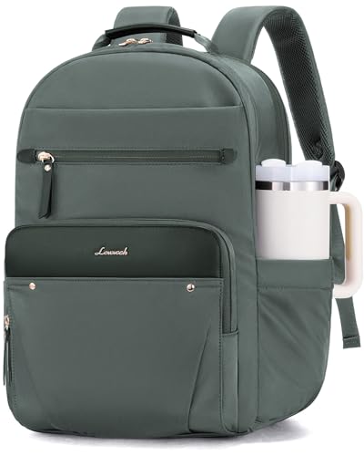 LOVEVOOK Laptop Backpack for Women with Leather Trim & Tumbler Pockets, 17.3" Work Backpack Purse, Travel Personal Item Bag, Carry On Business Computer Bag for Office, School, or Gift, Sage Green - color: Sage Green, size: 17.3 inches