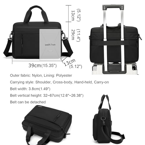natyrlpog Laptop Bag 14 Inch Briefcase for Men Women Waterproof Nylon Lightweight, Shoulder Messenger Handbag for Business Office Work Travel College Black
