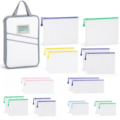 19-Piece Mesh Zipper Pouch Bags with Organizer Case, 5 Sizes - style: 19pcs