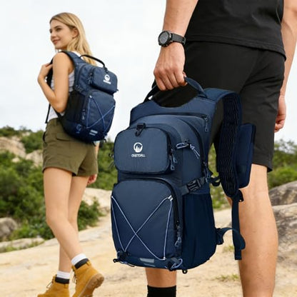 Hydration Backpack 22L, Hiking Backpack with 2L Leakproof Bladder, Sewn-in Rain Cover, Insulated Compartment for Men & Women Running, Cycling, Camping - color: Navy Blue