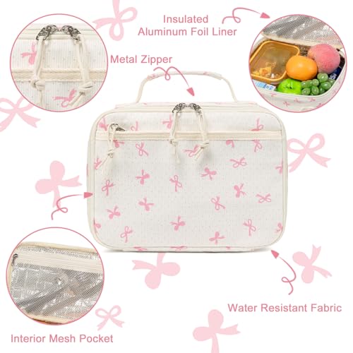 LEDAOU Lunch Box Kids Insulated Lunch Bag Girls Toddler Reusable Lunchbox for School Picnic Hiking (Pink Bow) - color: Pink Bow