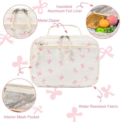 LEDAOU Lunch Box Kids Insulated Lunch Bag Girls Toddler Reusable Lunchbox for School Picnic Hiking (Pink Bow) - color: Pink Bow