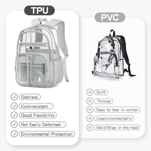 Cusangel XL TPU Clear Backpack Heavy Duty for Stadiums,18in School Bookbag Teens 15+ boys Girls and Adults Multi-Pocket Design & Reinforced Stitching(Grey-18inch) - color: Grey-18inch