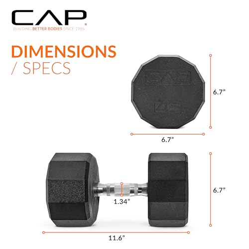 CAP Barbell Coated Hex Dumbbell Weight - Single | 10-120 lbs | Multiple Options - size: 45 lb, style: 12-Sided - Chrome Handle