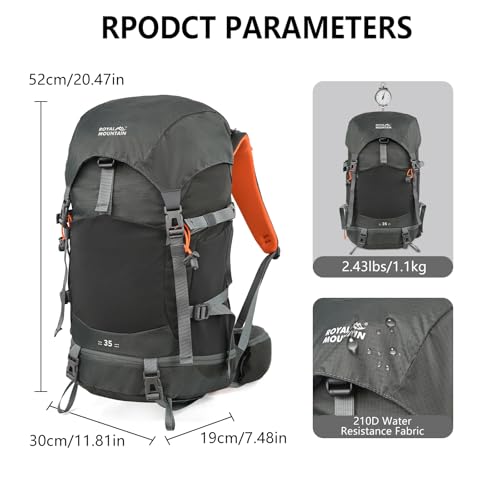 35L Hiking Backpack for Women men,Waterproof Camping Outdoor Backpacking Backpack for Travel lightweight Hiking Trekking Daypack - color: Gray