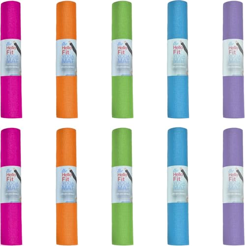 10-Pack Yoga Mat, 68" x 24" Non Slip Exercise Mat, 4mm Thick Gym Mat for Fitness and Stretching, Bulk Non Toxic Yoga Mats for Schools and Studios - color: Colorful