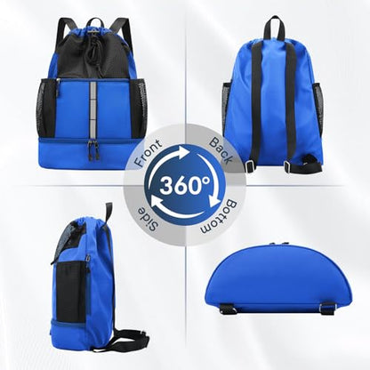PinCute Drawstring Gym Bag for Men/Women - Mesh Beach Swim Bags Sports Backpack with Wet Pocket&Shoe Compartment, Lightweight - color: Blue