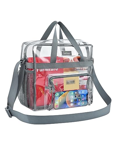 MAY TREE Clear Bag for Stadium Events 12×6×12 Clear Tote Lunch Bag with Reinforced Straps for Work, Sporting Events and Gym, Grey - color: Grey