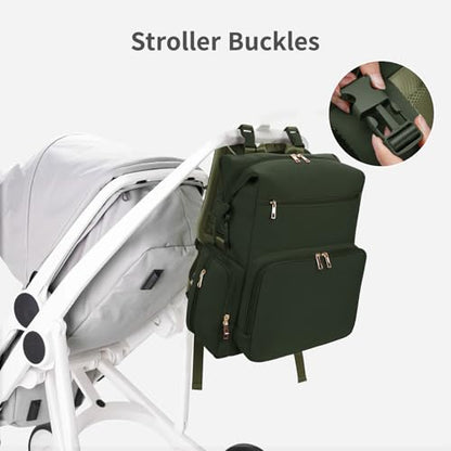 CEI-CEI Neoprene Diaper Bag Backpack Large Newborn Baby Maternity Bags Waterproof Travel Backpack for Mom Dad with Insulated Pockets,Changing Pad - color: Green