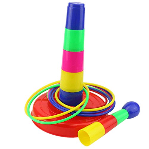 Ogrmar 18" Colorful Plastic Sport Ring Toss Game Set for Kids