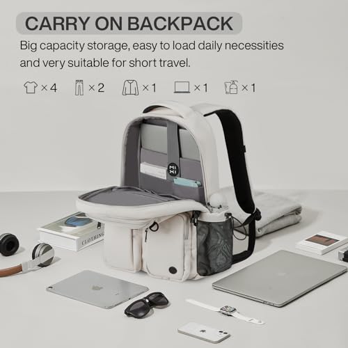 mixi Travel Laptop Backpack, Lightweight Durable School Bookbag Men Woman 15.6" Computer Bag, Water Resistant Outdoor Hiking Backpacks With Multifunction Pockets, Beige - color: Beige