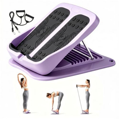 9-Level Adjustable Slant Board for Calf Stretching, Incline Board with 2 Resistance Bands, Portable Calf Stretcher forTeenagers, Office Foot Rest & Physical Therapy Equipment (Purple)