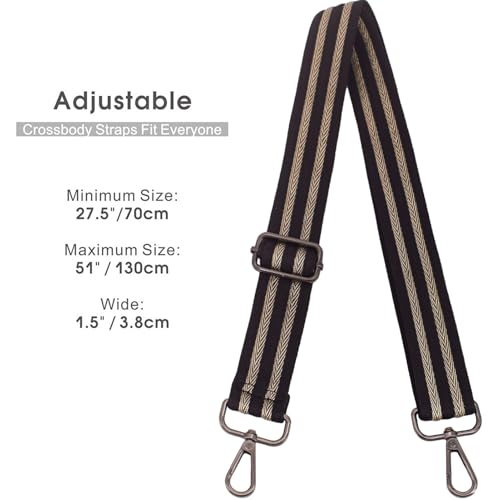 Replacement Purse Strap Shoulder Strap Adjustable Crossbody Strap for Women Crossbody Wide Shoulder Bag - color: 26Black Stripe-Black Metal