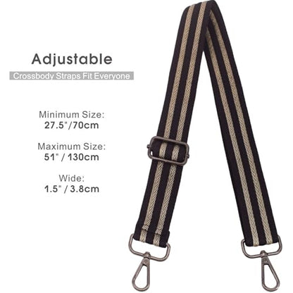 Replacement Purse Strap Shoulder Strap Adjustable Crossbody Strap for Women Crossbody Wide Shoulder Bag - color: 26Black Stripe-Black Metal