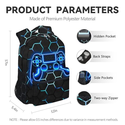 Gaming Backpack for Boys - 17 Inch Gamer Backpacks for Kids Toddler, Lightweight Durable Bookbag for Middle School High School - color: Blue