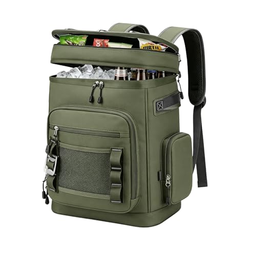 Backpack Cooler,40 Cans Cooler Backpack Insulated Waterproof&Leak Proof,Soft Cooler Bag with 2 Compartments for Men&Women,Picnic Backpack Ice Chest for Camping Hiking Fishing Lunch Beach - color: Army Green