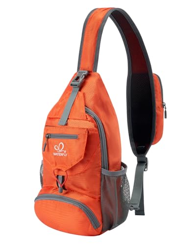 WATERFLY Packable Small Crossbody Sling Backpack Shoulder Chest Bag Daypack for Hiking Traveling - color: Orange