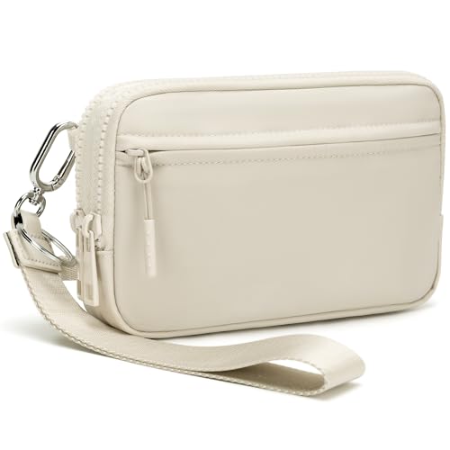 FODOKO Wristlet wallets for women Nylon Quilted Wallet with 4 Zippers,Travel Credit Card,Holder Cell Phone Organizer - color: Beige 2