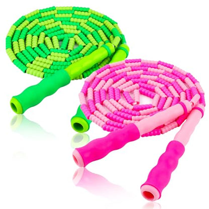 Jump Rope for Kids, Adjustable Jump Ropes for 4 5 6 7 8 10 12, Tangle Free Jumping Rope Age 8-12, Segmented Soft Beaded Skipping Rope for Women Fitness - color: Green and Pink