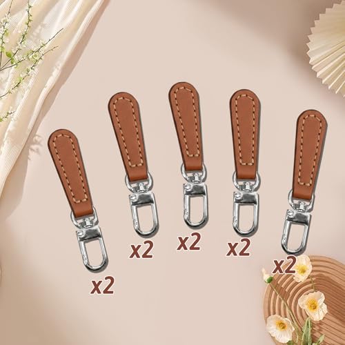 10 Pack Zipper Pull Replacement Leather Handle Detachable Zippers Repair Tab Leather Zipper Pull for Luggage Backpacks Suitcases Jackets Purses Handbags