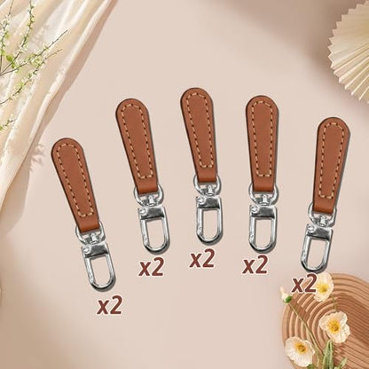 10 Pack Zipper Pull Replacement Leather Handle Detachable Zippers Repair Tab Leather Zipper Pull for Luggage Backpacks Suitcases Jackets Purses Handbags