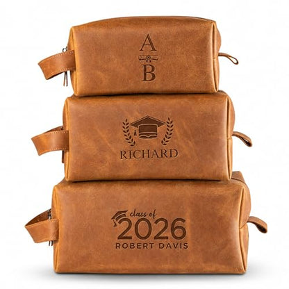 Graduation Gifts, Personalized Leather Toiletry Bag for Men, High School College Masters Degree Gift for Him, Groomsmen, Husband, Dad, Boyfriend, Birthday, Anniversary, Wedding, Father Day Gifts - color: Graduation Gifts