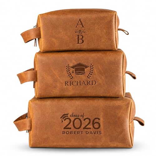 Graduation Gifts, Personalized Leather Toiletry Bag for Men, High School College Masters Degree Gift for Him, Groomsmen, Husband, Dad, Boyfriend, Birthday, Anniversary, Wedding, Father Day Gifts - color: Graduation Gifts