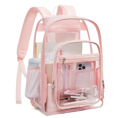 Telena Clear Backpack with Multi-pockets, Heavy Duty TPU Transparent Bag with Reinforced Straps, Large See Through Bookbag for College, Work - Pink - color: 1-pink
