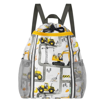 WAWSAM Kids Gym Drawstring Backpack String Bag, Truck Sports Gym Bag for Kids Boys Waterproof Swimming Beach String Cinch Backpack with Two Water Bottle Pocket - color: Truck