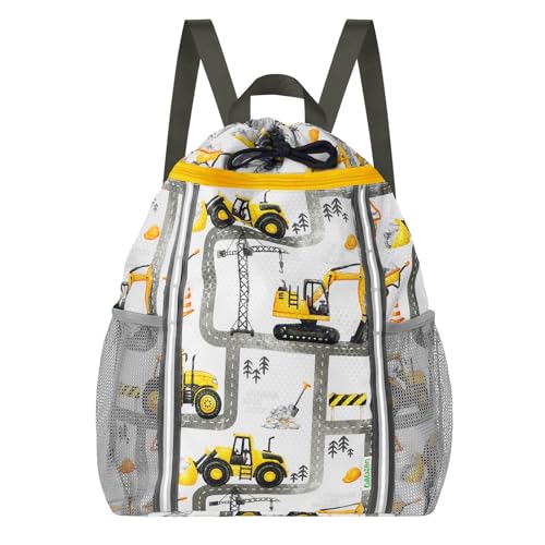 WAWSAM Kids Gym Drawstring Backpack String Bag, Truck Sports Gym Bag for Kids Boys Waterproof Swimming Beach String Cinch Backpack with Two Water Bottle Pocket - color: Truck