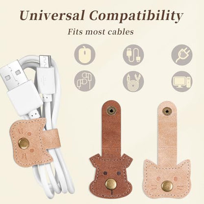 2 PCS Cord Organizer,Cord Keeper,Cable Organizer USB Holder,Cable Straps,Earbud case,wrap Headphone,Headset Winder,Earphone Clips Ties,stocking stuffers Gifts for Women Leather Pet - style: Pet