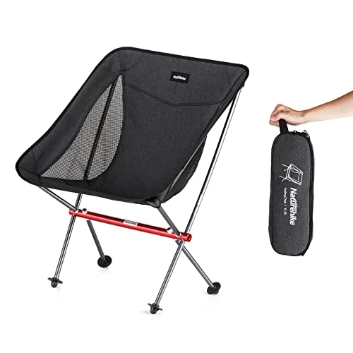 Naturehike Camping Chair, Foldable with Storage Bag, Outdoor Portable Chair for Adults, Lightweight, Supports 330lbs, Backpacking Chair for Fishing, Hiking, Beach, Lawn - color: Black/M, size: Medium