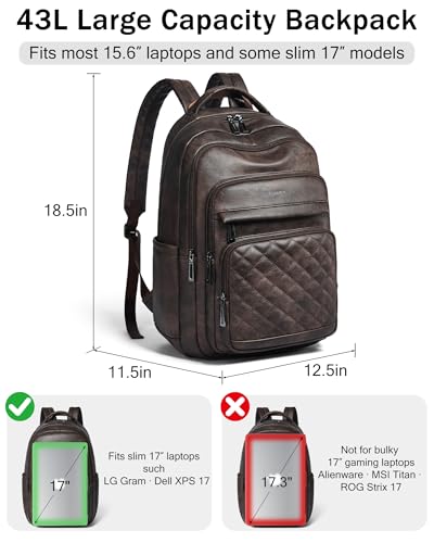 Bluome Work Backpack for Women Men, Laptop Vegan Leather Backpack Purse with 15.6–17 Inch Laptop, Multi-Pocket Bookbag for Office Travel Gym Weekend Overnight Bag, Coffee - color: Coffee