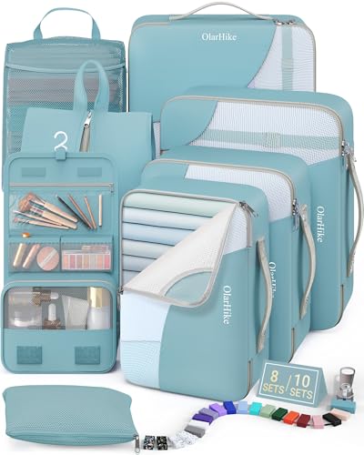 8 Set Packing Cubes for Travel, Gifts for Women Mom,Anti-Tearing Suitcase Organizer,OlarHike Vacation Essentials & Accessories for Cruise Ship - color: 15 Blue Gray
