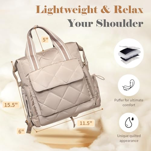 Omanmoli Diaper Bag Backpack Quilted Baby Diaper Bag Lunch Backpack Pañaleras Para Bebe for Working Moms with 11 Pouches,Large Insulated Cooler Compartment,Stroller Straps,Changing Pad,Khaki - color: Khaki