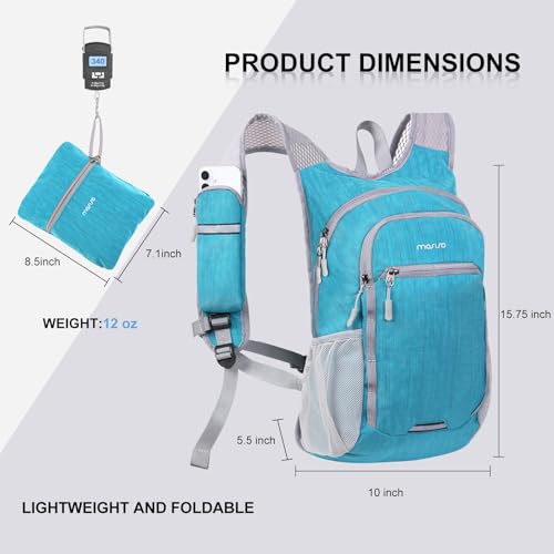MOSISO 15L Small Hiking Backpack, Foldable Travel Daypack Lightweight Packable Back Pack for Women Men Travel Camping Outdoor, Teal Blue