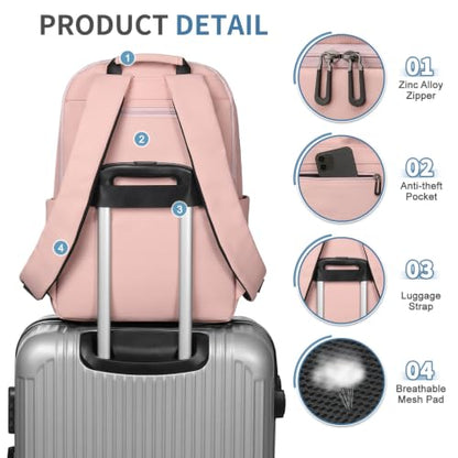 16 Inch Laptop Backpack for Men, Business Work Backpack for Everyday Commute, Waterproof Travel Office Computer Bag, Pink - color: Pink Soft Sheel