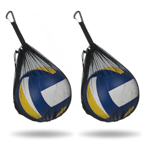 2Pcs Nylon Single Ball Bag, Lightweight Volleyball Ball Bag with Hook, Drawstring Sling Backpack for Soccer, Basketball, Football - color: Black