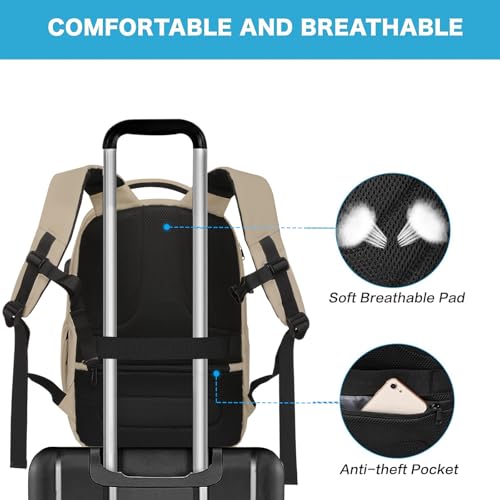 MOSISO 15.6-16 inch 35L Laptop Backpack with USB Charging Port for Women Men, Waterproof Hardshell Travel Business Computer Bag, Anti-Theft Daypack with Luggage Strap, Camel - color: Camel