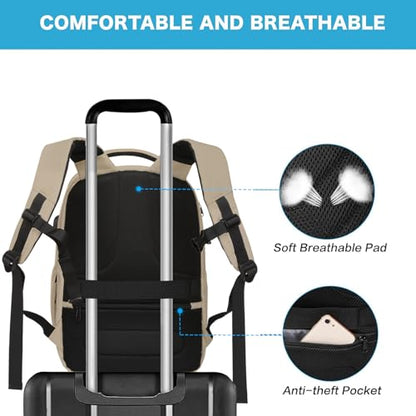 MOSISO 15.6-16 inch 35L Laptop Backpack with USB Charging Port for Women Men, Waterproof Hardshell Travel Business Computer Bag, Anti-Theft Daypack with Luggage Strap, Camel - color: Camel