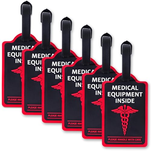 6-Pack Medical Equipment Luggage Tags with Detachable Info Card - Durable Rubber Medical ID Tags for Hospital Devices, Suitcases & Backpacks(Black) - color: Black, size: 6-PCS