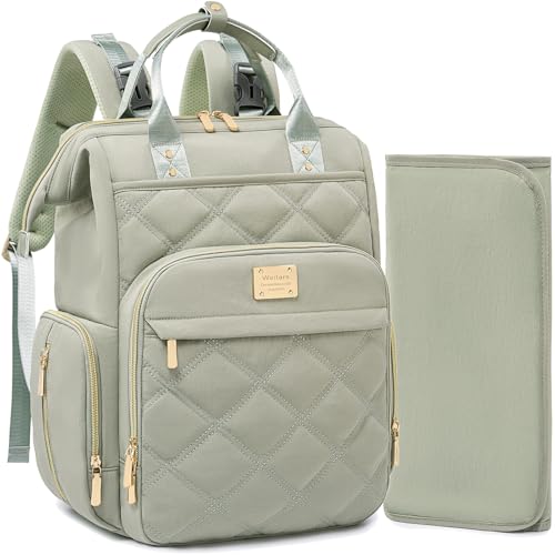 Weitars Diaper Bag Backpack Travel Diaper Backpack, Large Baby Diaper Bag with Changing Pad Baby Bag for Boys Girls, Insulated Pockets, Waterproof Baby Backpack for Mom & Maternity (Green) - color: Green