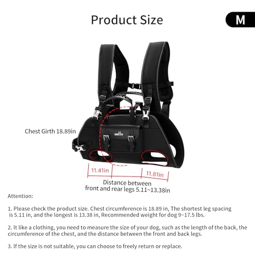 Wakytu Dog Backpack Carrier for Dogs,Dog Lift Harness,Adjustable Padded Breathable Straps for Dogs, Disabled, Joint Injuries, Arthritis,M - size: M（9-17.5bs）