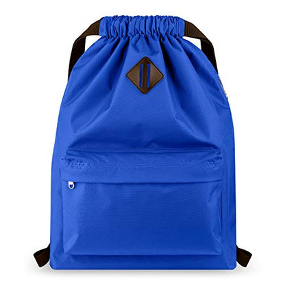 Vorspack Drawstring Backpack Water Resistant String Bag Sports Gym Sack with Side Pocket for Men Women - color: Blue