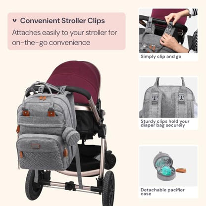 BabbleRoo Diaper Bag Backpack - Baby Essentials Travel Tote - Multi Function Water Resistant Diaper Bag, Travel Essentials Baby Bag with Changing Pad, Stroller Straps & Pacifier Case - Light Gray - color: Light Gray, size: Large